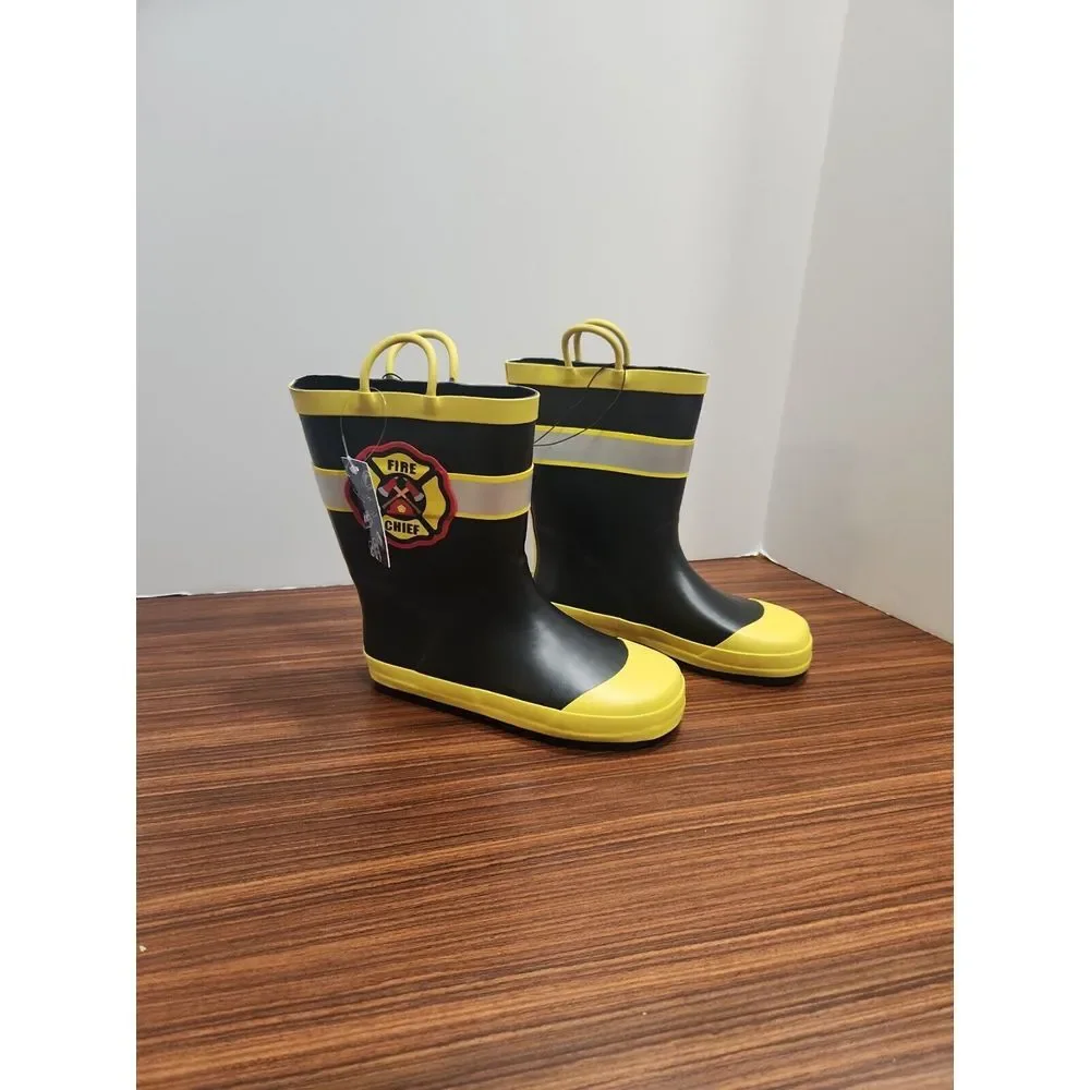 K Komforme Kids Rubber Rain Boots Fire Chief w/ Easy On Handle - Size 3‎